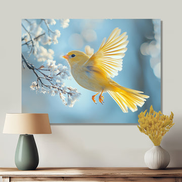 Fluffy Finch In The Forest Breeze - Bird Living Room Wall Art